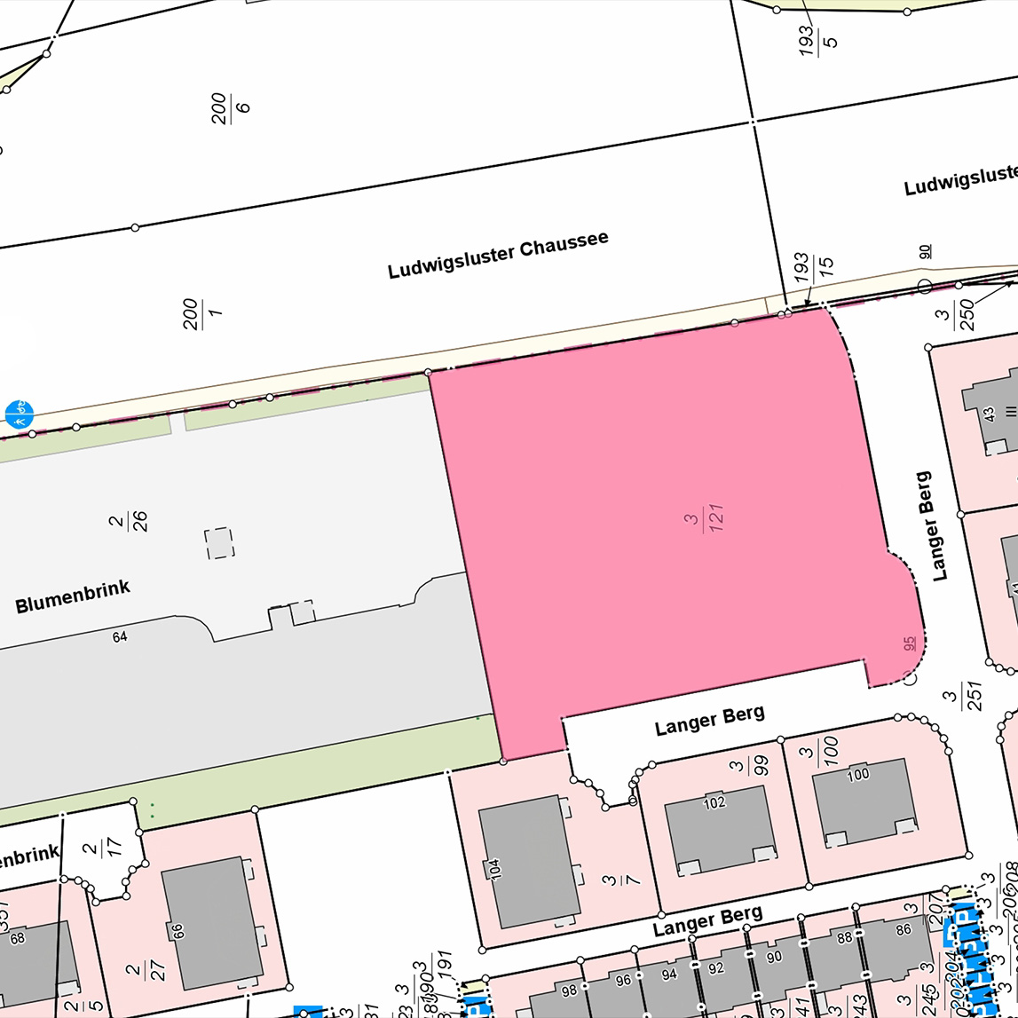 Das Bild zeigte eine Flurkarte, die das beschriebene Grundstück in der Gartenstadt abbildet.