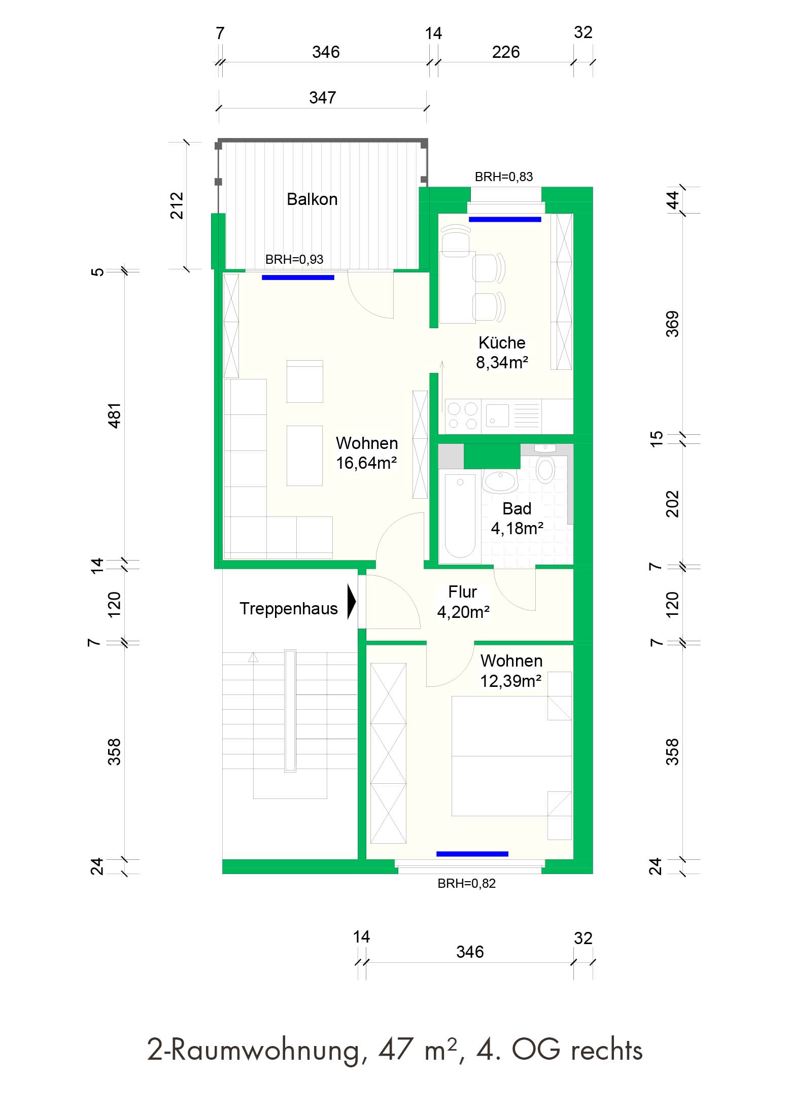 2-Raumwohnung, 47 m², 4. OG rechts